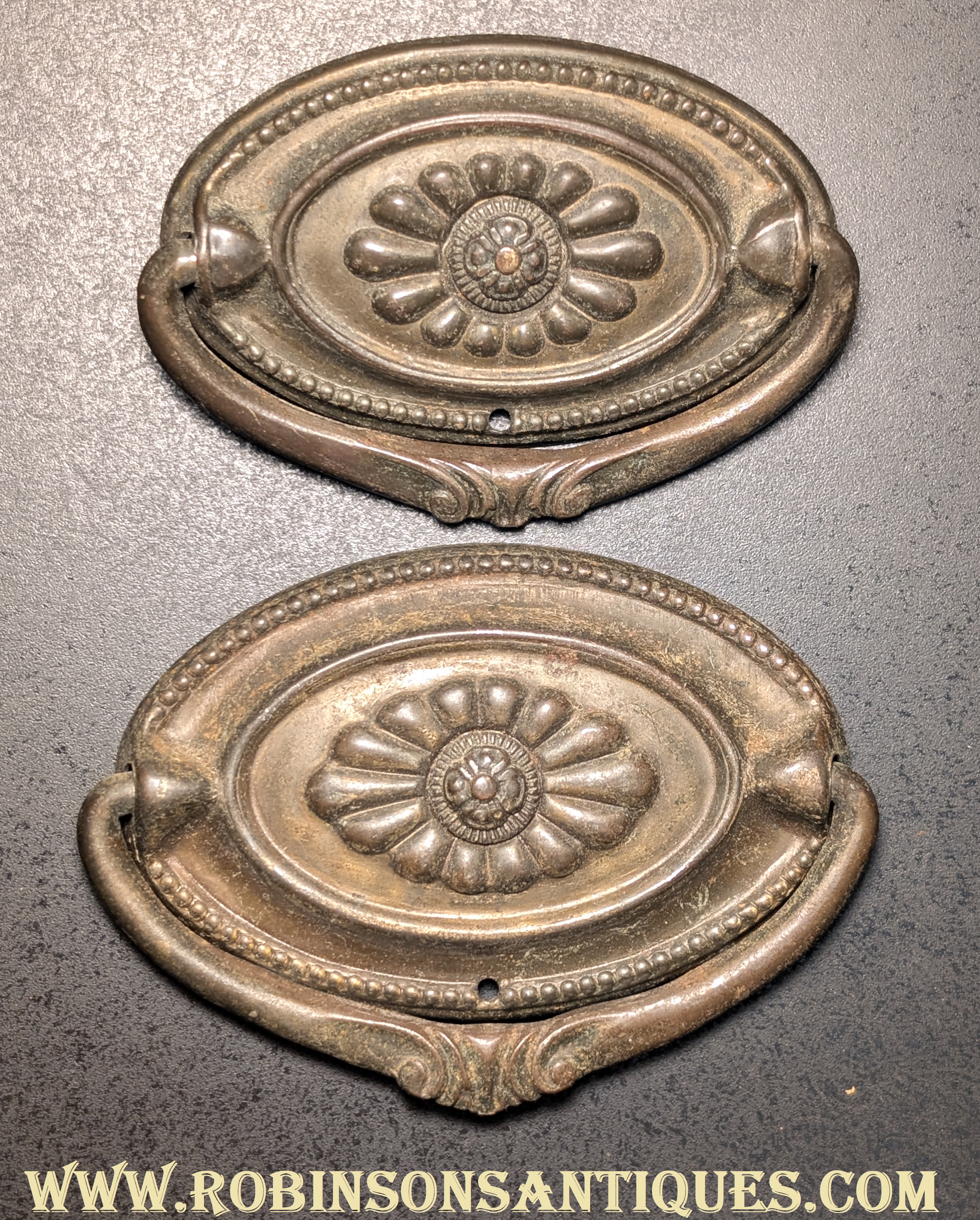 Antique Stamped Oval Single Post Drawer Pulls