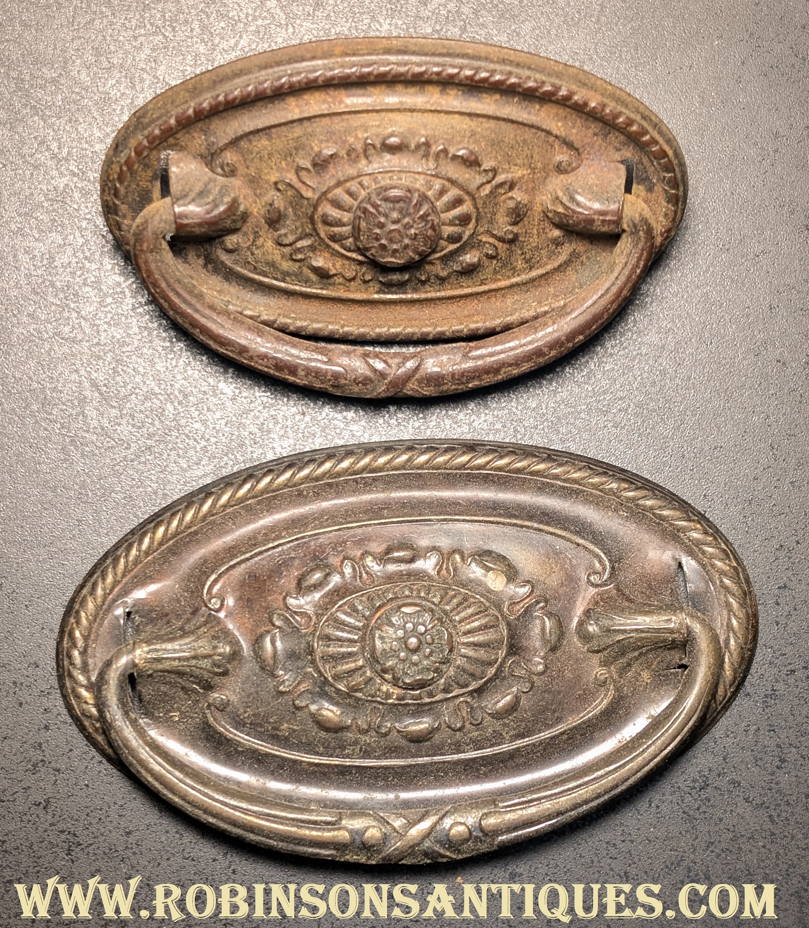 Antique Stamped Oval Single Post Drawer Pulls