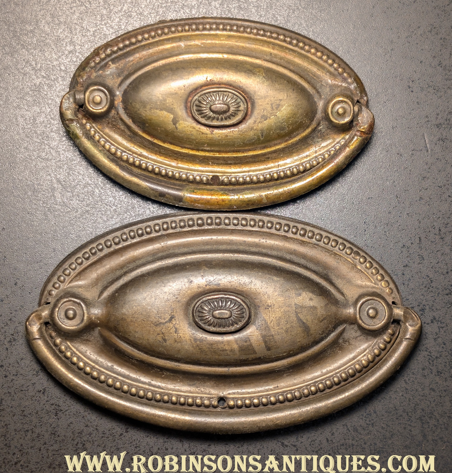 Antique Stamped Oval Single Post Drawer Pulls