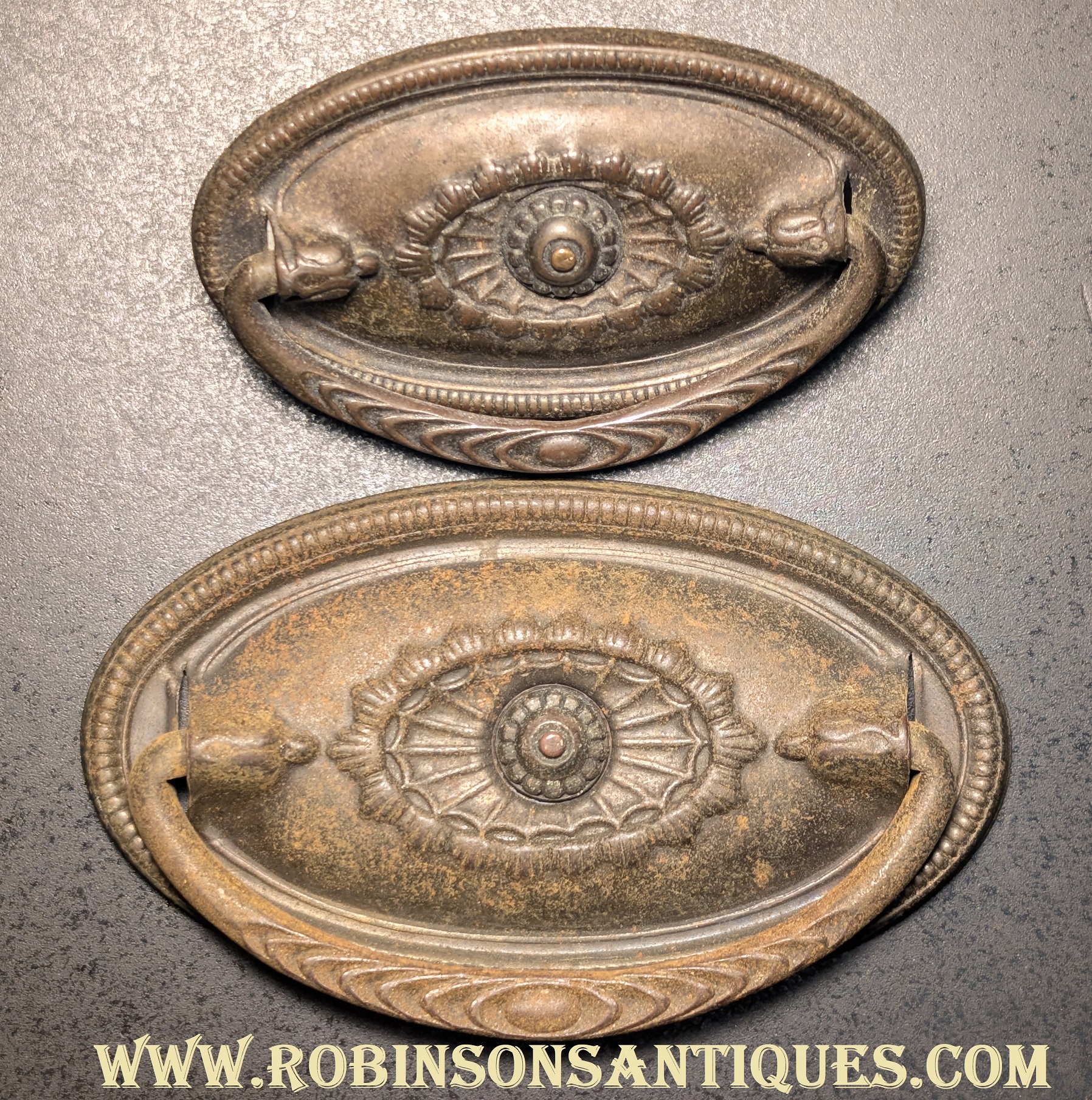 Antique Stamped Oval Single Post Drawer Pulls