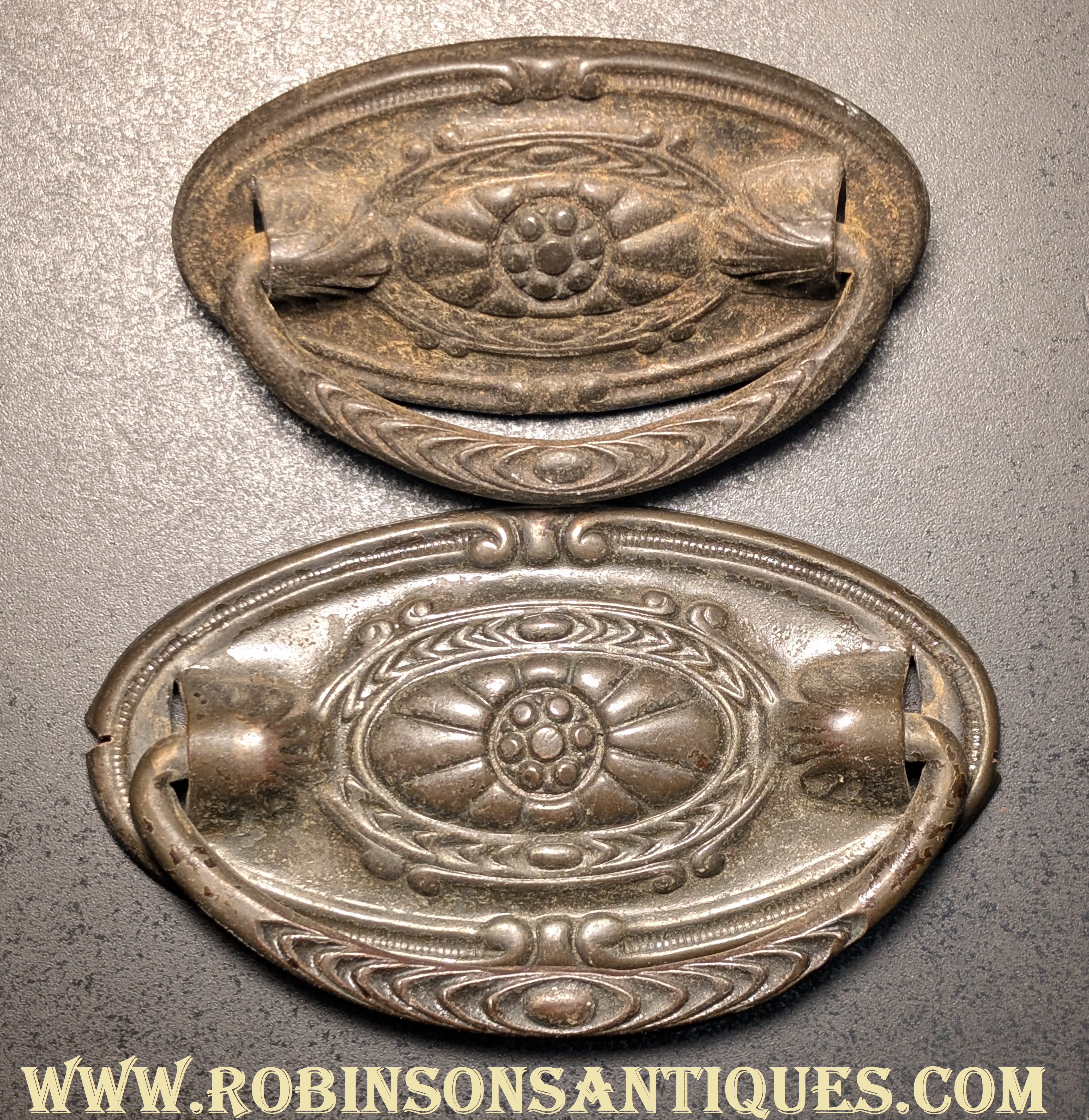 Antique Stamped Oval Single Post Drawer Pulls